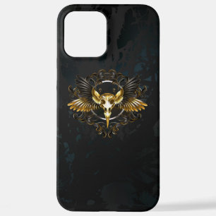 Golden Bird Skull op zwarte achtergrond iPhone 12 Pro Max Hoesje
