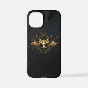 Golden Bird Skull op zwarte achtergrond iPhone 12 Mini Hoesje