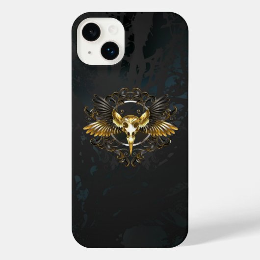 Golden Bird Skull op zwarte achtergrond iPhone Hoesje (Achterkant)