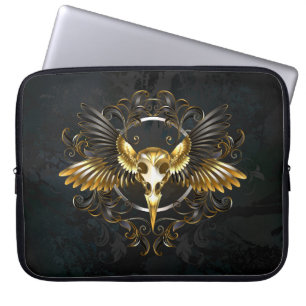 Golden Bird Skull op zwarte achtergrond Laptop Sleeve