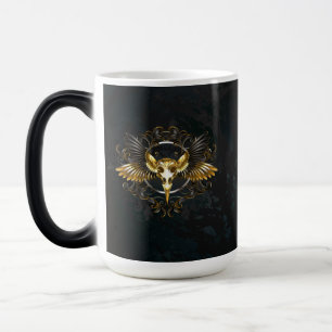 Golden Bird Skull op zwarte achtergrond Magische Mok