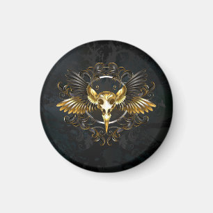 Golden Bird Skull op zwarte achtergrond Magneet
