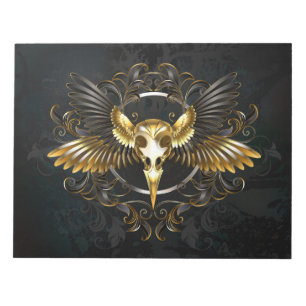 Golden Bird Skull op zwarte achtergrond Notitieblok