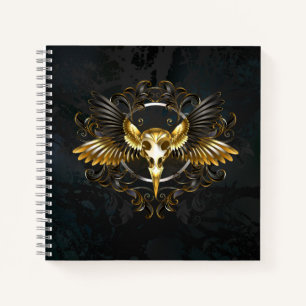 Golden Bird Skull op zwarte achtergrond Notitieboek