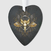 Golden Bird Skull op zwarte achtergrond Ornament (voorkant)