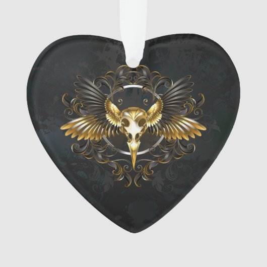 Golden Bird Skull op zwarte achtergrond Ornament (voorkant)