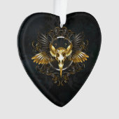 Golden Bird Skull op zwarte achtergrond Ornament (voorkant)