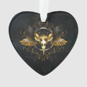 Golden Bird Skull op zwarte achtergrond Ornament (achterkant)