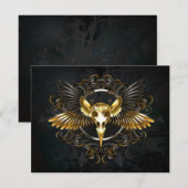 Golden Bird Skull op zwarte achtergrond RSVP Kaartje (Voorkant / Achterkant)