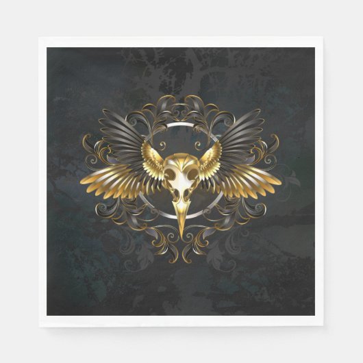 Golden Bird Skull op zwarte achtergrond Servet (Voorkant)