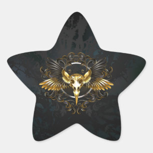 Golden Bird Skull op zwarte achtergrond Ster Sticker
