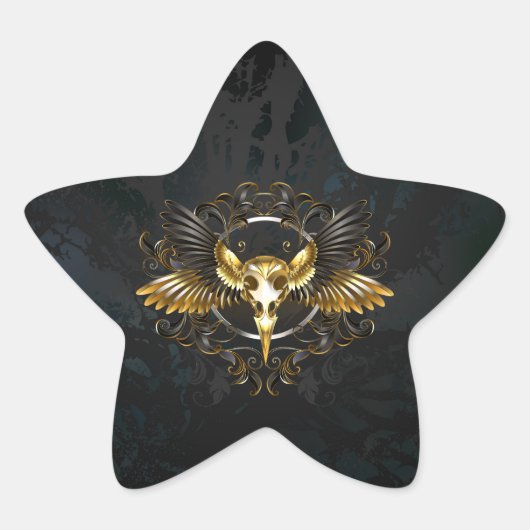Golden Bird Skull op zwarte achtergrond Ster Sticker (Voorkant)