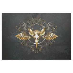 Golden Bird Skull op zwarte achtergrond Stof