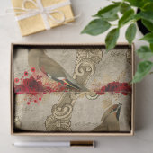Golden Birds en Red Floral ontkoppeling Tissuepapier (Geschenk)