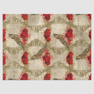 Golden Birds en Red Floral ontkoppeling Tissuepapier