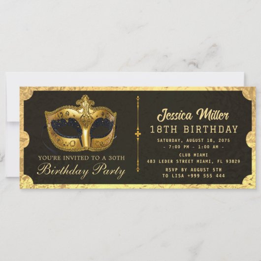 Golden birthday Party Ticket Invitation (Devant)