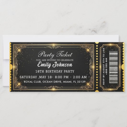Golden Birthday Party Ticket Invitation 2026 (Devant)