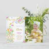 Golden Birthday Tea Party Photo Invitation (Debout devant)