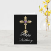 Golden Birthstone Purple Cross Bonne carte d'anniv (Fleur jaune)