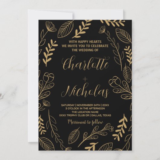 Golden Black Art Wedding Invitations (Devant)