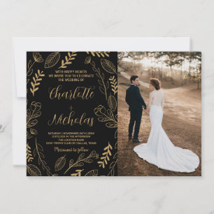 Golden Black Art Wedding Invitations avec photo