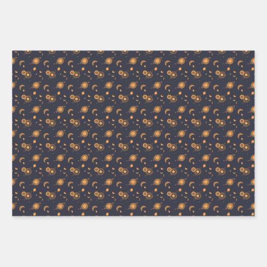 Golden black celestial sun moon galaxy pattern inpakpapier vel (Voorkant)