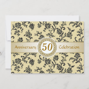 Golden Black Damask, 50th Wedding Jubileum Kaart