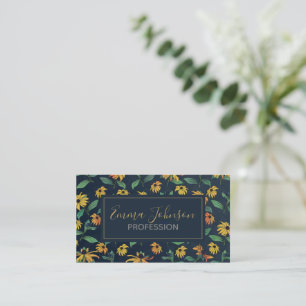 Golden Black-Eyed Daisy Flowers Dark Blue Design Visitekaartje