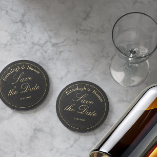 Golden Black Glitter Sla de datum op Ronde Kartonnen Onderzetter