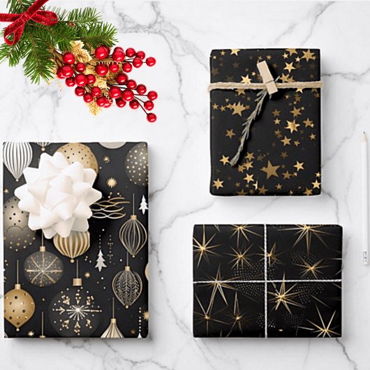 Golden Black Golden Wrapping Paper Sheets Set 7