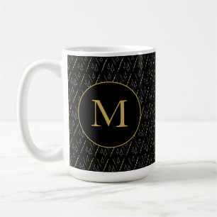 Golden Black Modern Monogram Koffiemok
