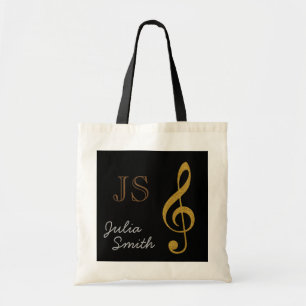 Golden Black Music G-Clef Note gepersonaliseerd Tote Bag