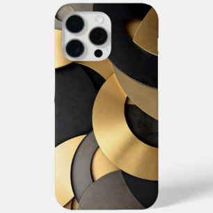 Golden & Black Overlapping Geometrisch Abstract iPhone 15 Pro Max Hoesje