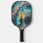 Golden Blauwgroen Aqua Agaat Custom Modern Monogra Pickleball Paddle (Voorkant)