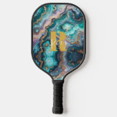 Golden Blauwgroen Aqua Agaat Custom Modern Monogra Pickleball Paddle (Achterkant)