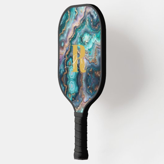 Golden Blauwgroen Aqua Agaat Custom Modern Monogra Pickleball Paddle (Links)