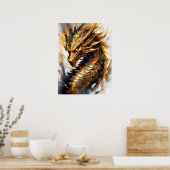 Golden Blaze: Abstracte draak Poster (Keuken)