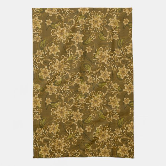Golden  bloempatroon theedoek (Verticaal)