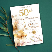 Golden Bloom - bloemige elegante moderne 50e verja Kaart