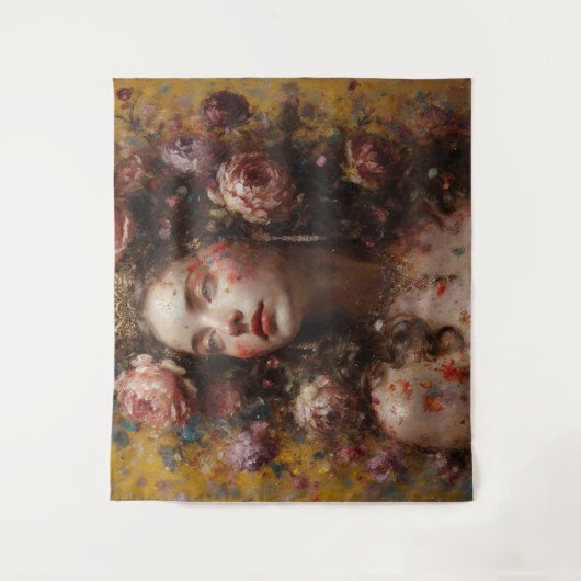 Golden Bloom Goddess – Large Horizontal Wall Tapes Wandkleed (Voorkant)