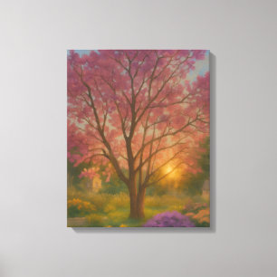 Golden Bloom - Sunset Garden Painting Canvas Afdruk