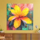 Golden Bloom – Vibrant Abstract Floral Expression Canvas Afdruk (Insitu (Woonkamer))