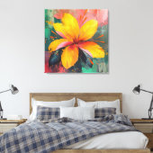 Golden Bloom – Vibrant Abstract Floral Expression Canvas Afdruk (Insitu (Slaapkamer))