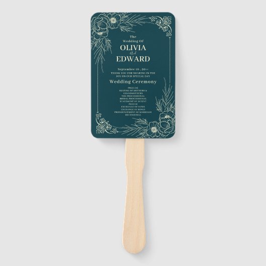 Golden Bloom Wedding-programma Handwaaier (Voorkant)