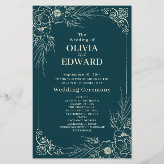 Golden Bloom Wedding-programma's (Voorkant)