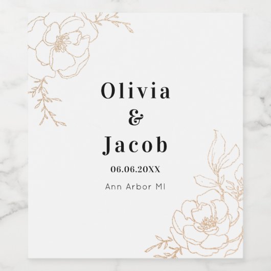 Golden Blossom Floral Wedding Design Wijn Etiket (Enkel label)