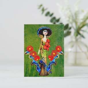 Golden Blue Antiek Catrina Over Green Washing Boho Briefkaart