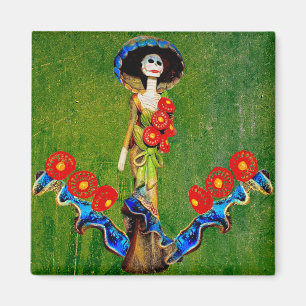 Golden Blue Antiek Catrina Over Green Washing Boho Magneet