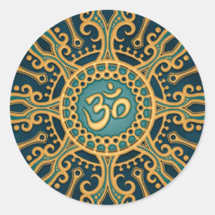 Golden Blue Aum Star Ronde Sticker