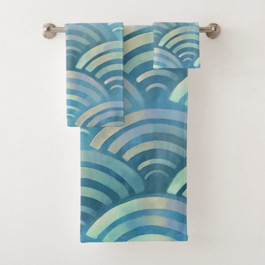 Golden Blue Fish Scales Pattern Bad Handdoek (Insitu)
